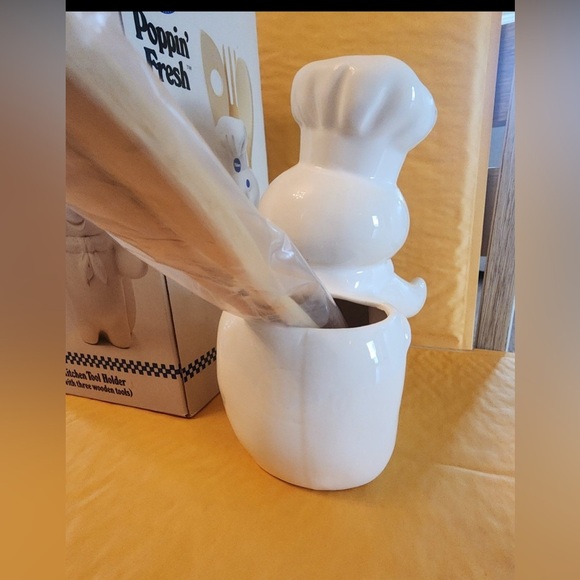 Pillsbury Dough Boy Kitchen Tool Holder 3 New Wooden Tools w/ original box 1988 - Picture 3 of 6